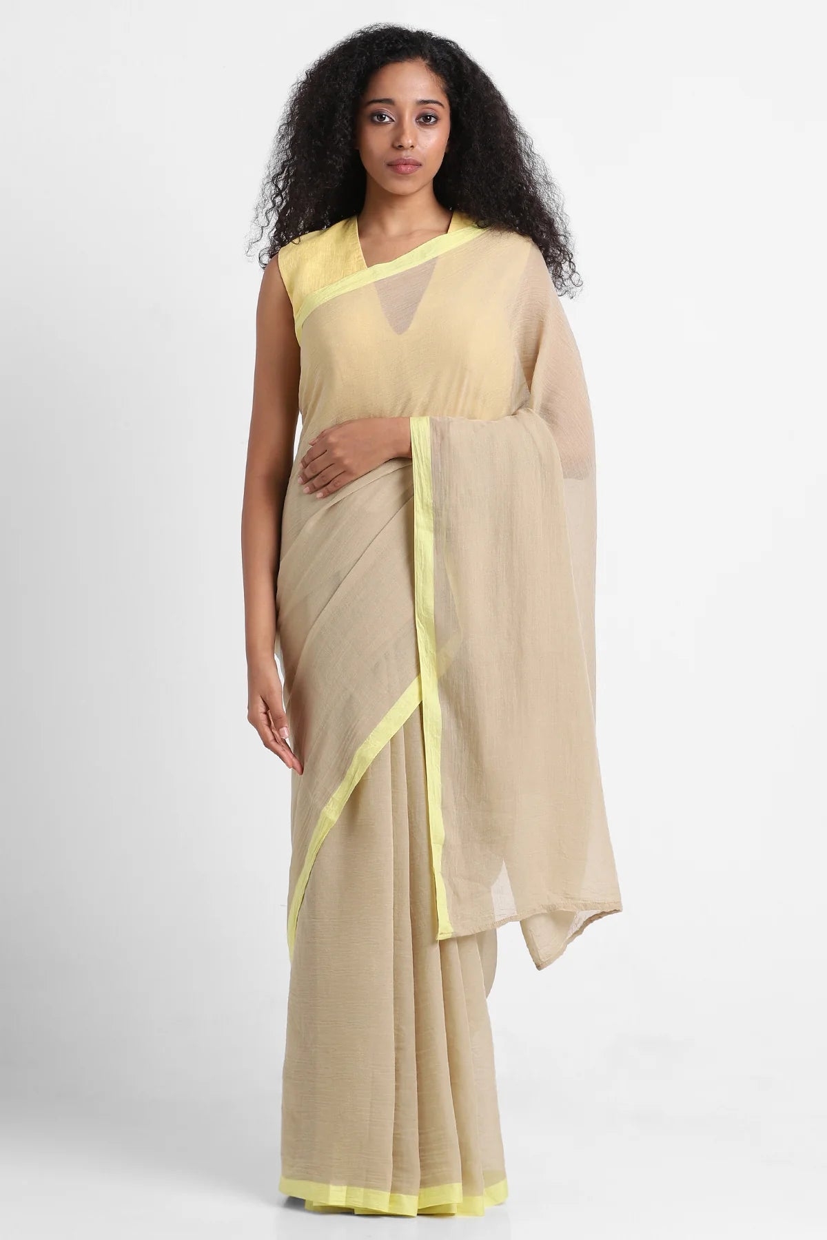 Sand Yellow Mul Cotton Roohi Saree