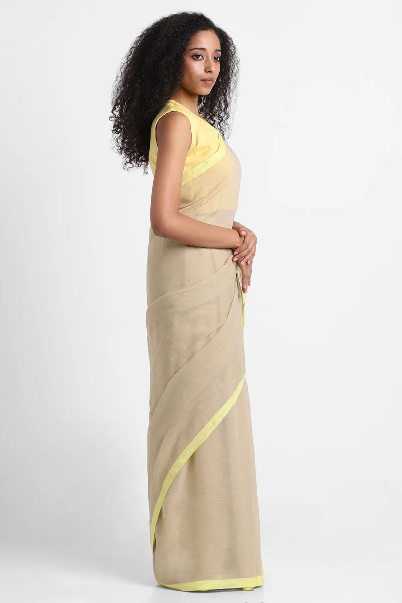 Sand Yellow Mul Cotton Roohi Saree