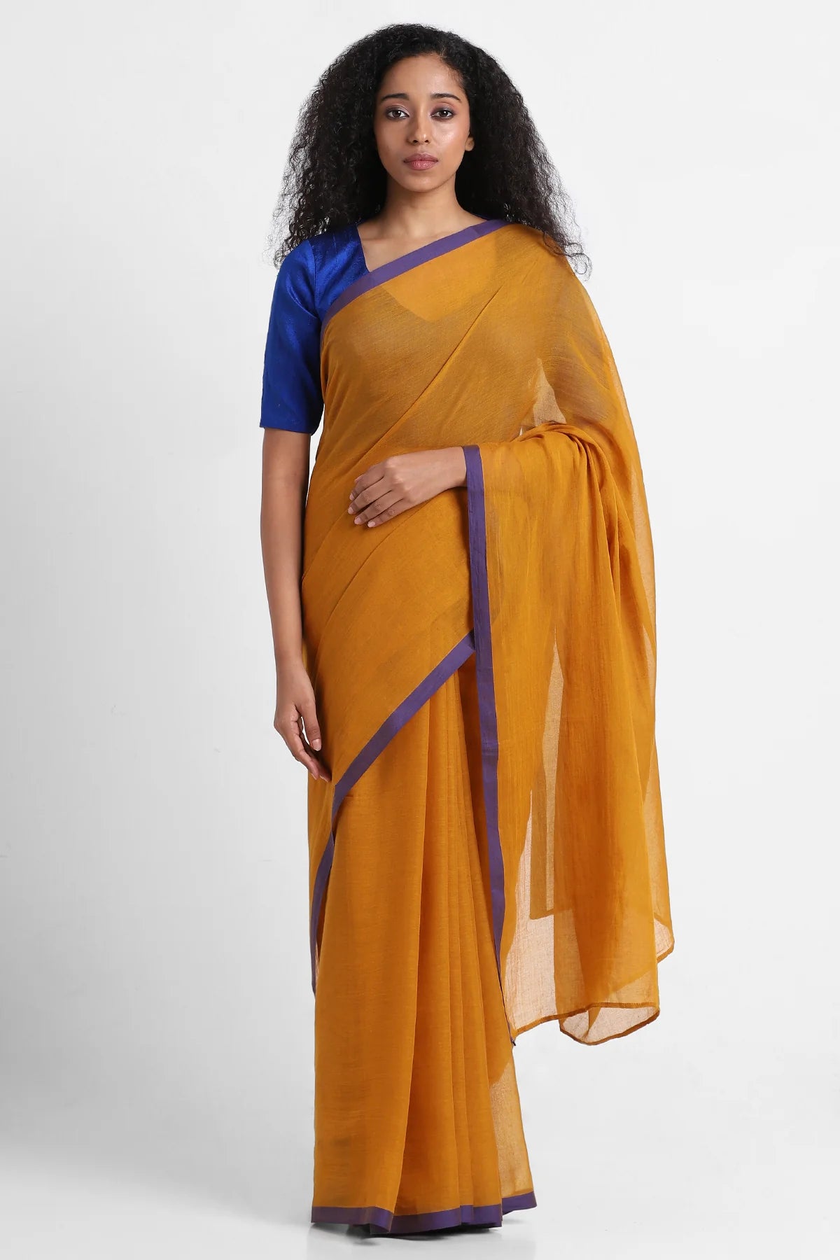 Mustard Blue Mul Cotton Roohi Saree