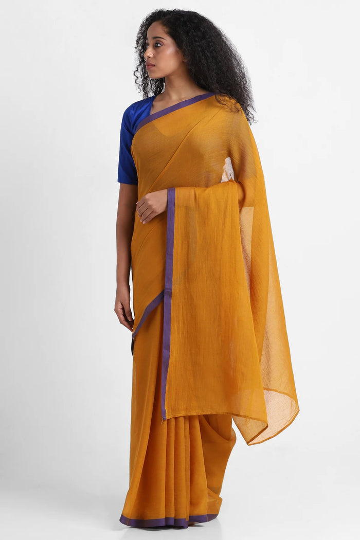 Mustard Blue Mul Cotton Roohi Saree