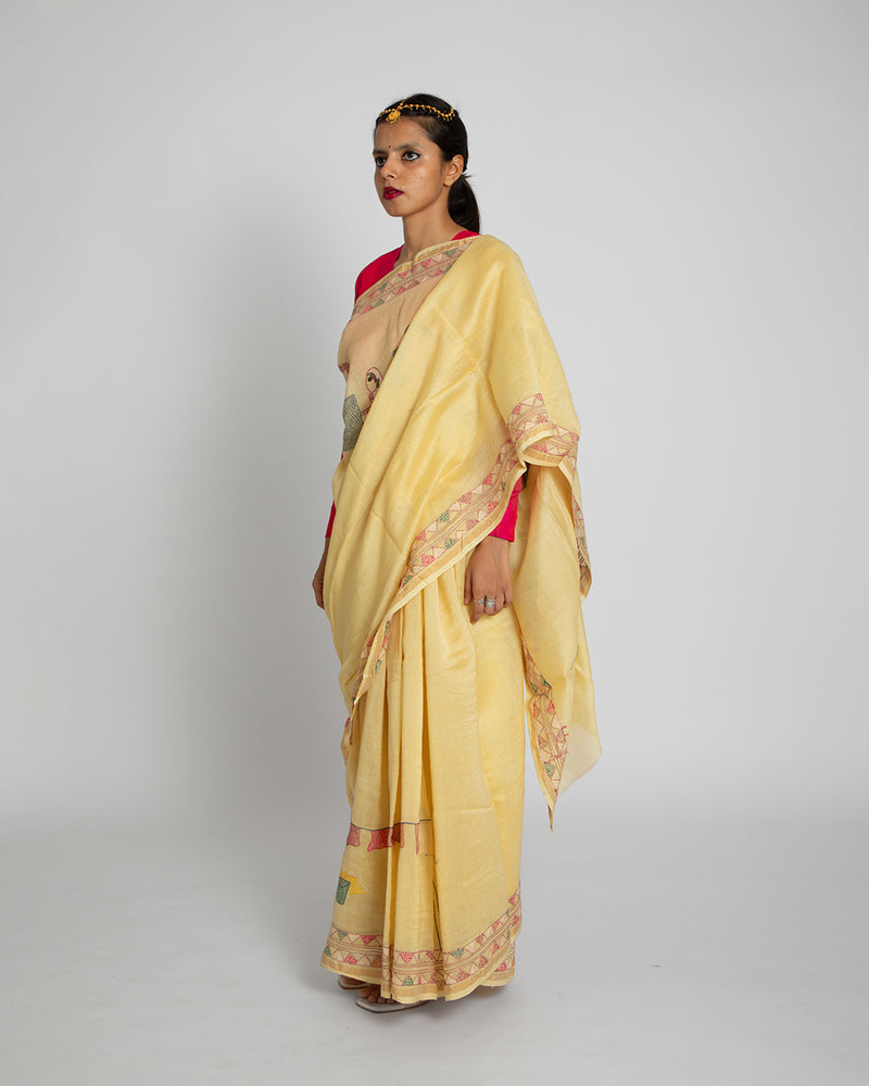 Exclusive Kantha Embroidered Pure Muga Silk Saree