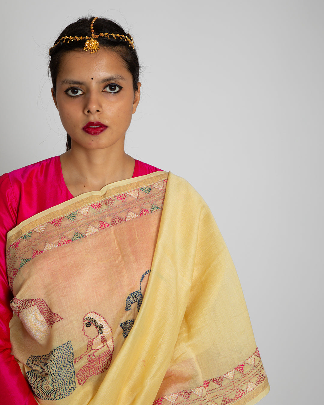 Exclusive Kantha Embroidered Pure Muga Silk Saree