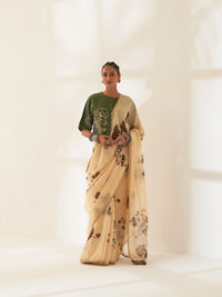 'Mahogany' Pure Linen Handloom Sari