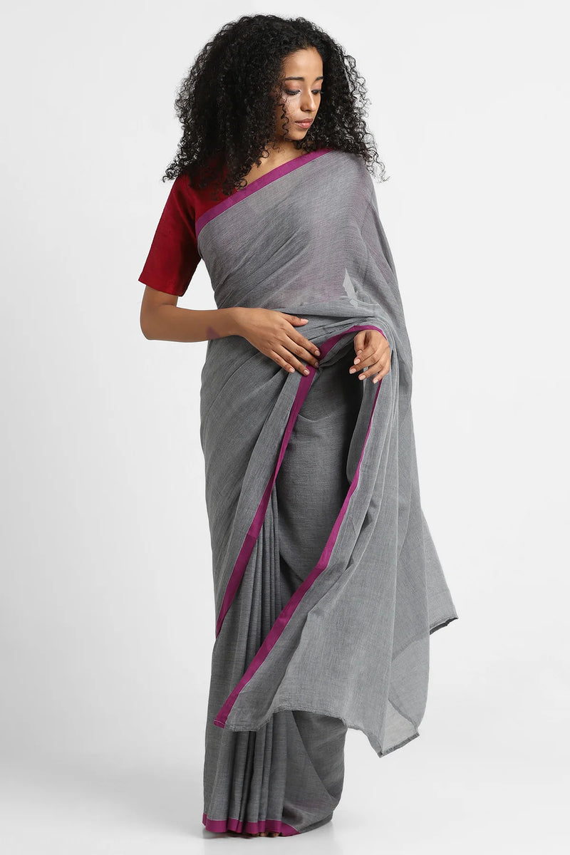 Grey Pink Mul Cotton Roohi Saree