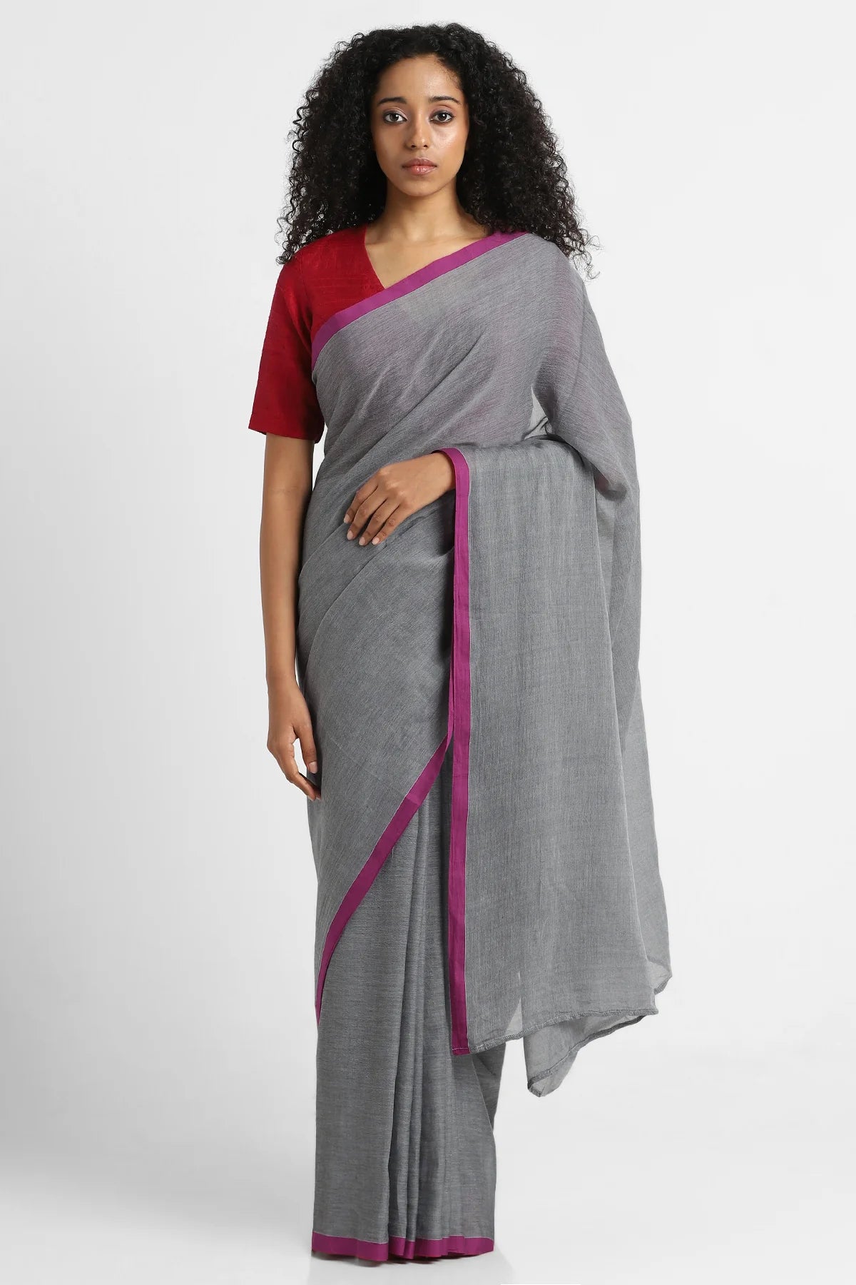 Grey Pink Mul Cotton Roohi Saree