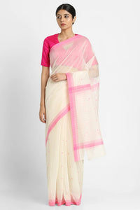 Cream and Pink Phool Buti Saree