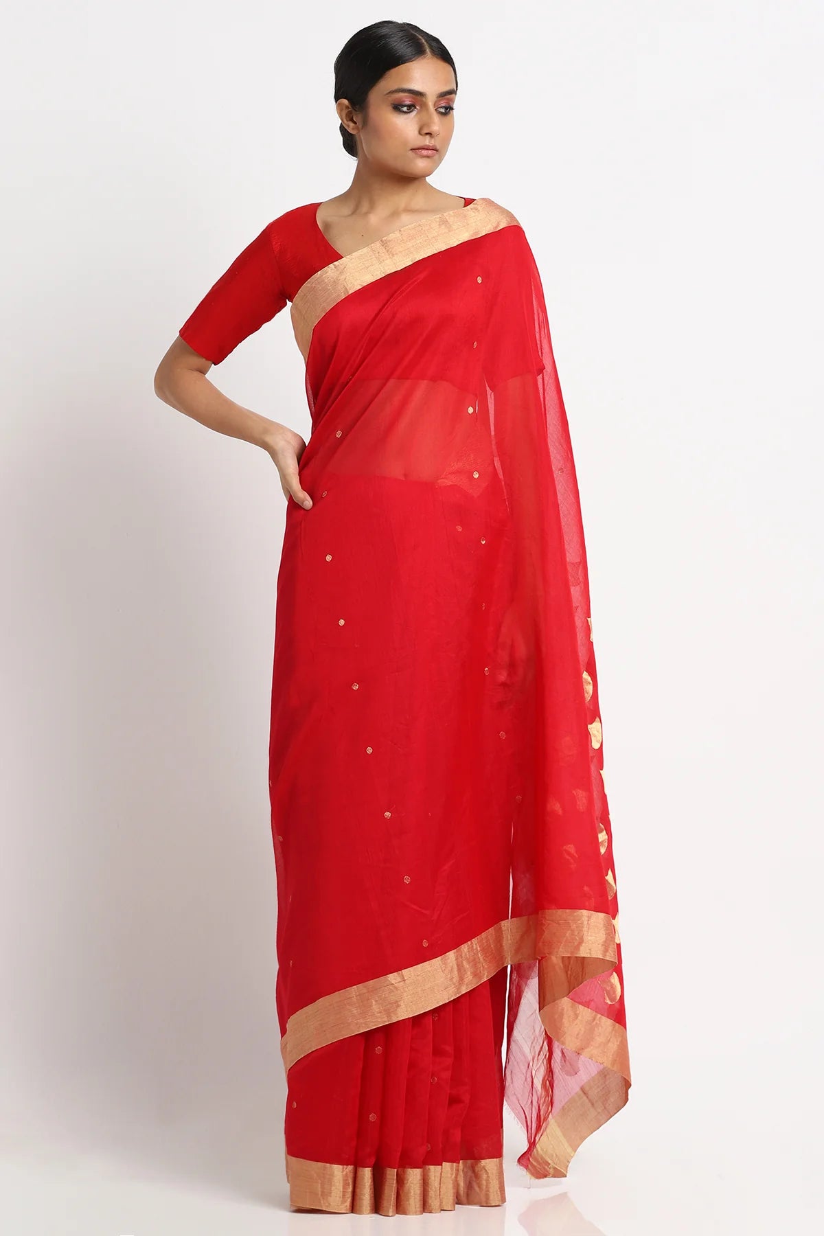 Red silk cotton chanderi sari