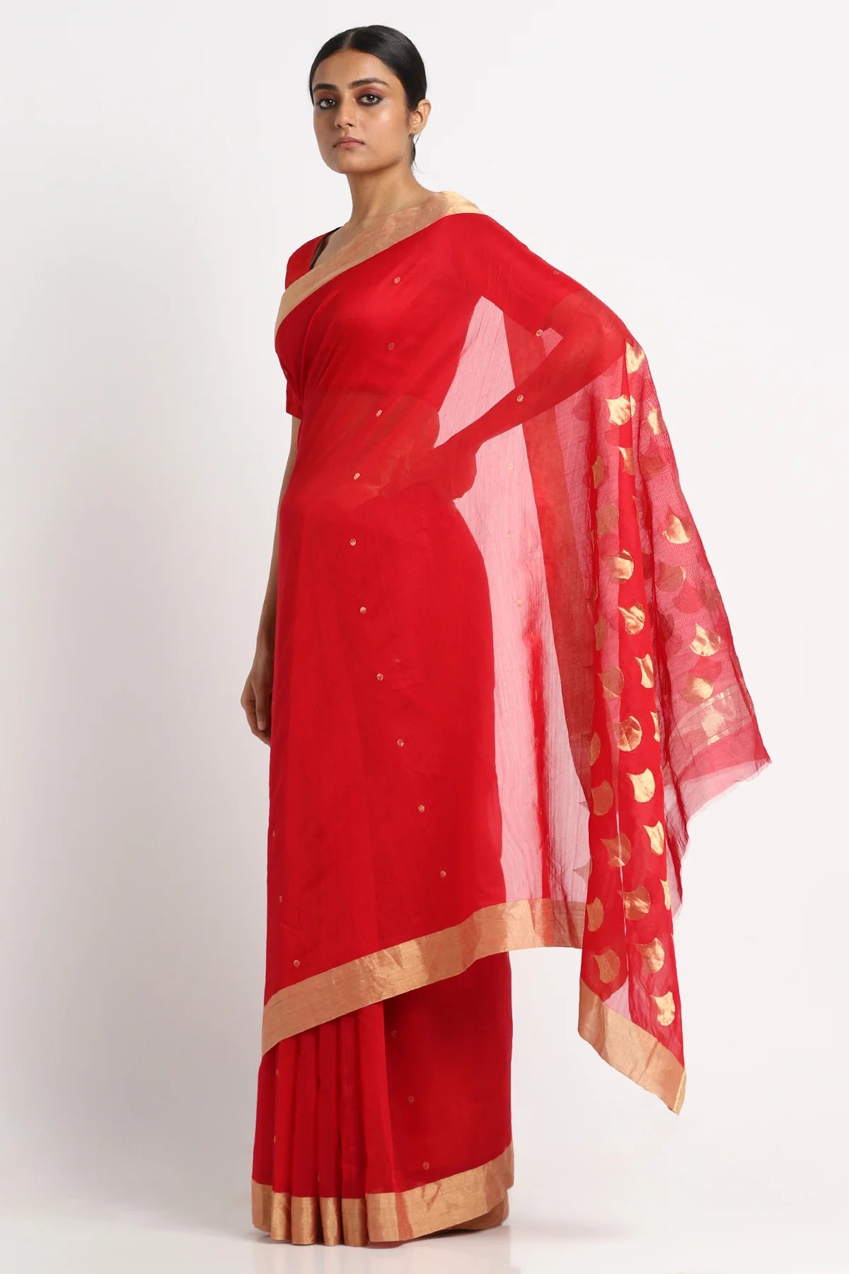 Red silk cotton chanderi sari