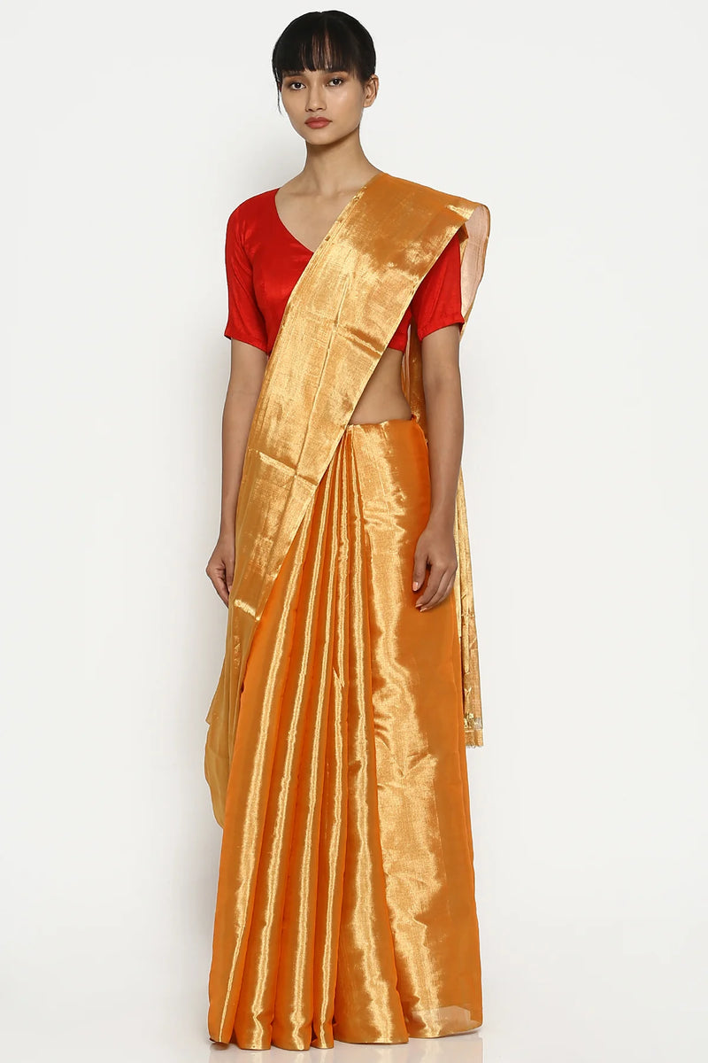 Sunset metallic silk tissue chanderi sari