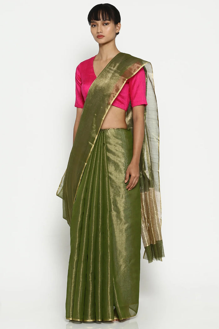 Noir green silk tissue chanderi sari