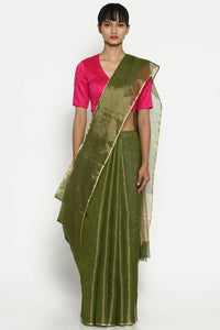 Noir green silk tissue chanderi sari