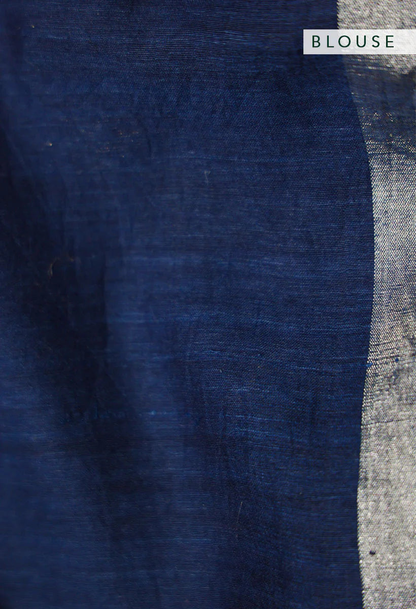 Navy Blue Zari Jamdani Pure Tussar Khadi Handloom Sari