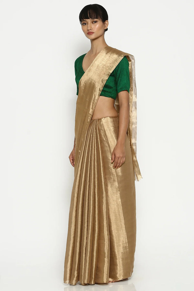 Honey Gold Silk-Tissue Metallic Saree