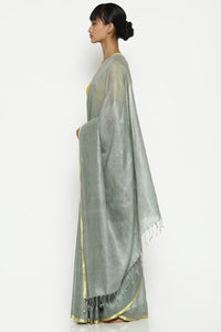 CLOUD GREY EARTHY LINEN SAREE