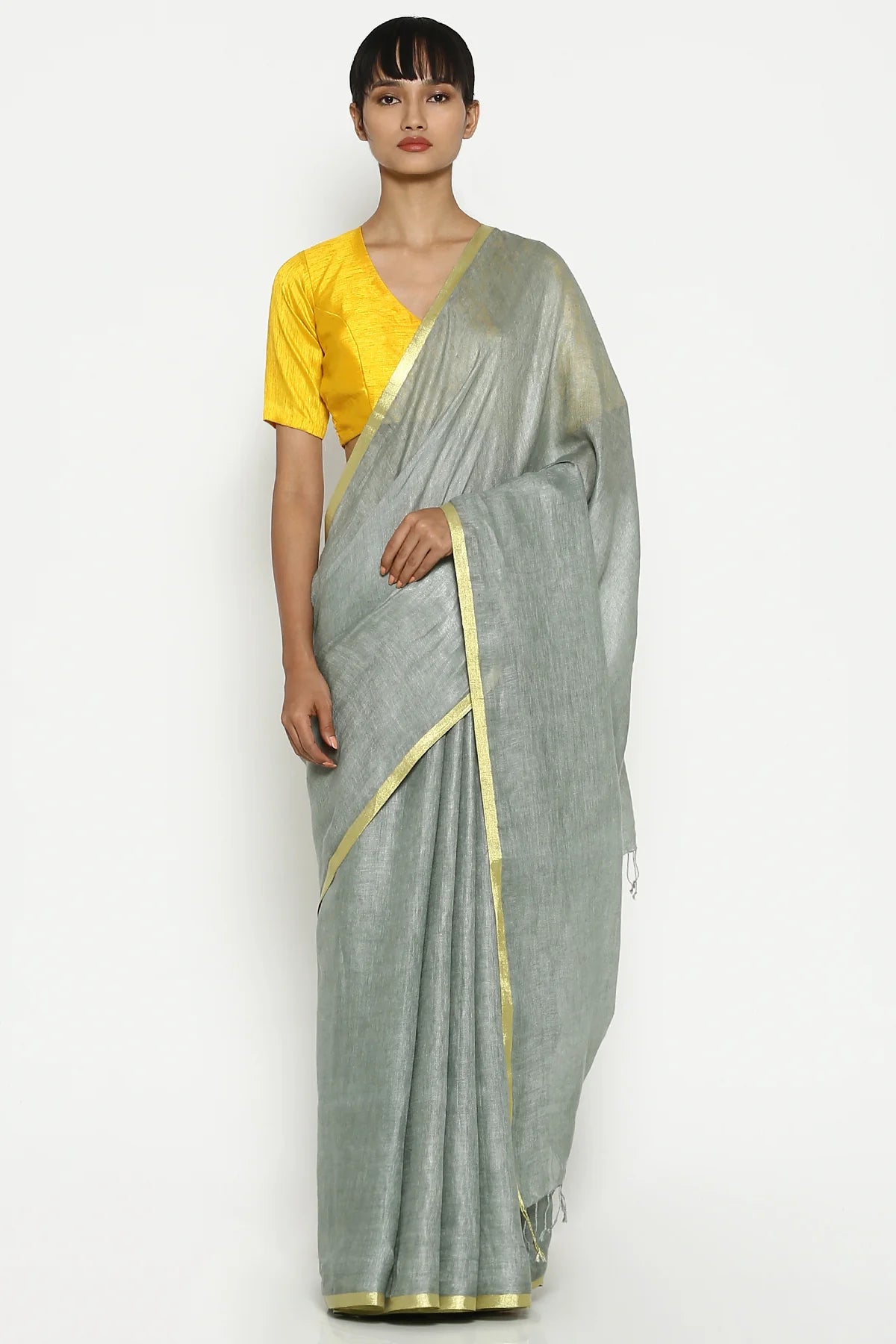 CLOUD GREY EARTHY LINEN SAREE