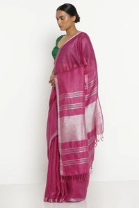 Purple Pure Linen Saree with Silver Zari Border