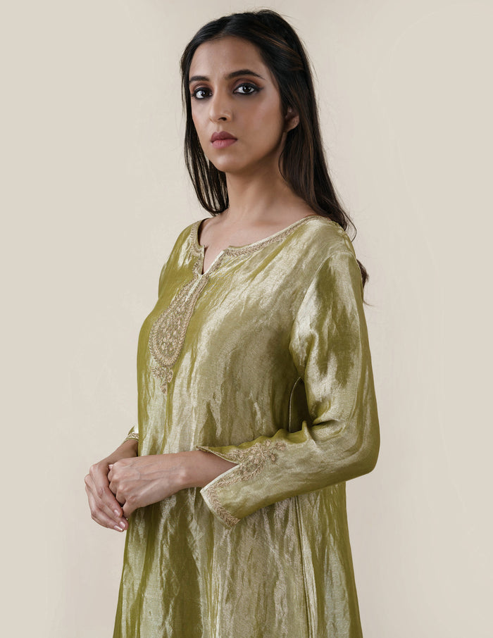 Green Tissue - A-line Kurta Set