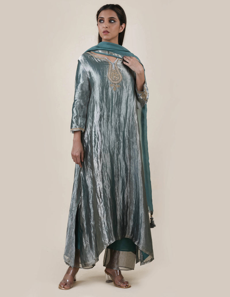 Blue Tissue - A-line Kurta Set