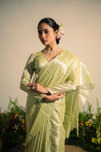 Jade  Paradise I Neon Green Tissue Saree