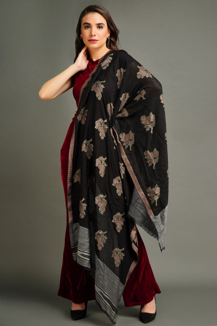 Black Pashmina floral Shawl