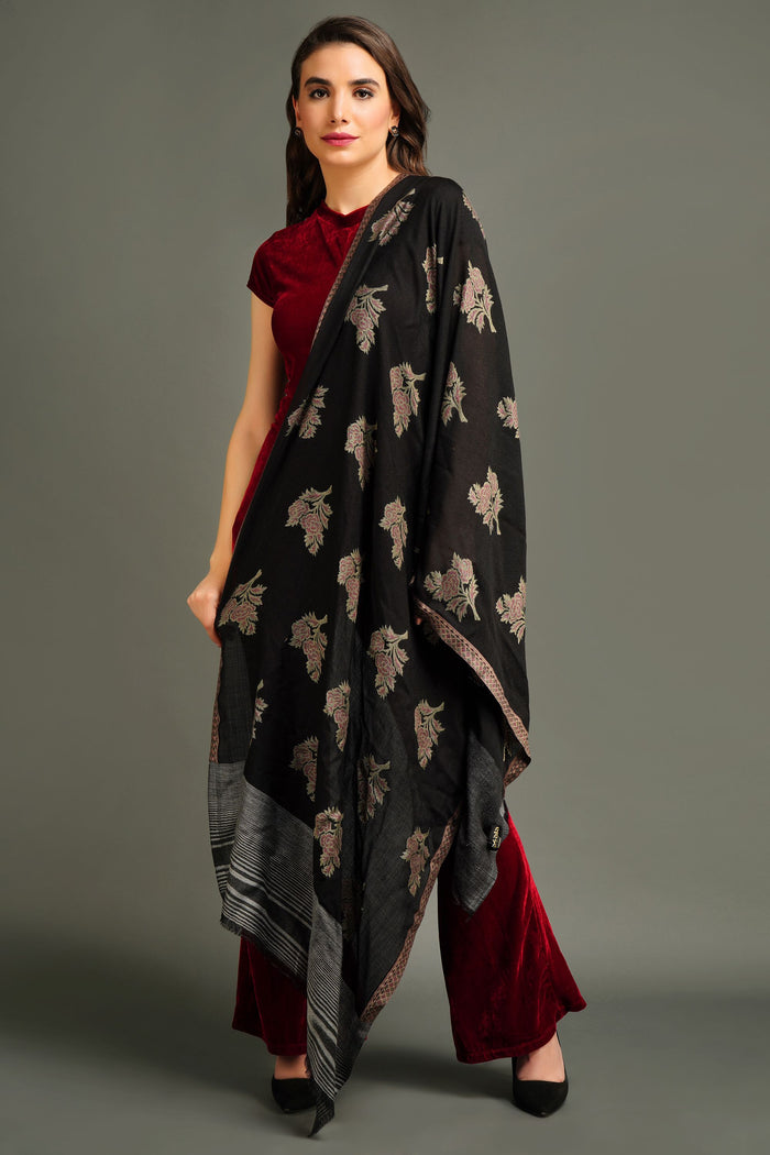 Black Pashmina floral Shawl