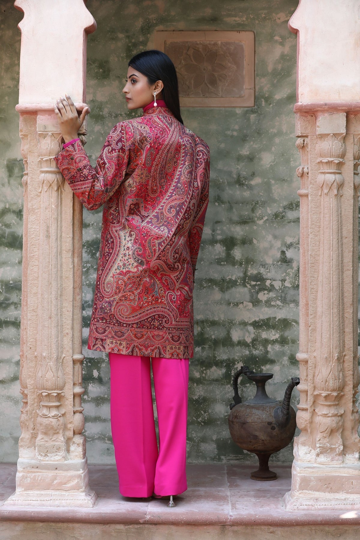 Red Vintage Full Jacket With Paisley Design