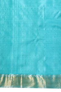 Peony handmade sky blue Kosa Silk saree with duck design and intricate leaf patterns on the palla