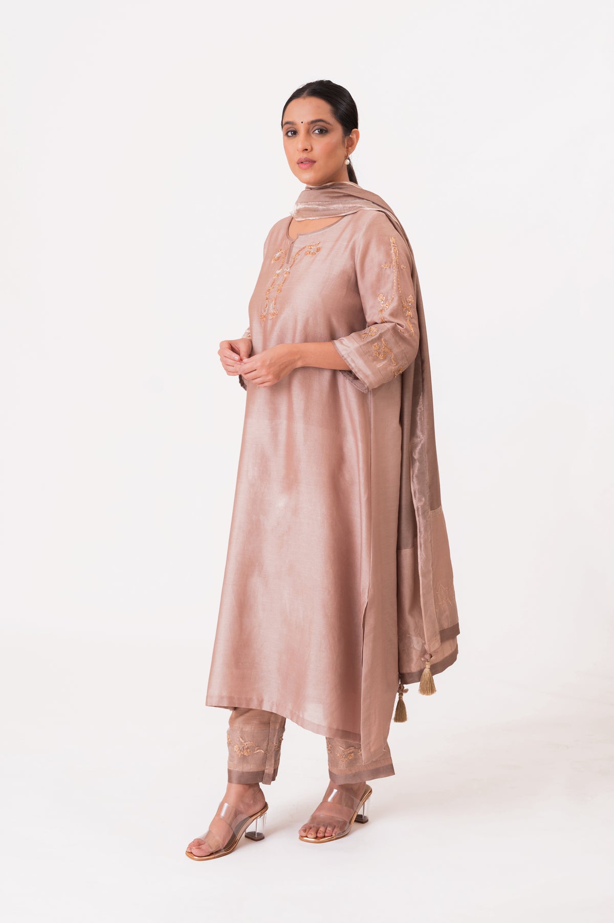 LILA - Ekru - Tissue Patch work Dupatta Kurta Set