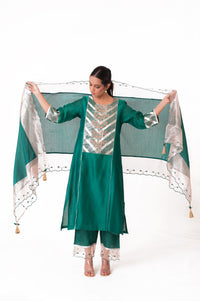 LILA - Emerald Green - Banarasi Yoke Kurta Set