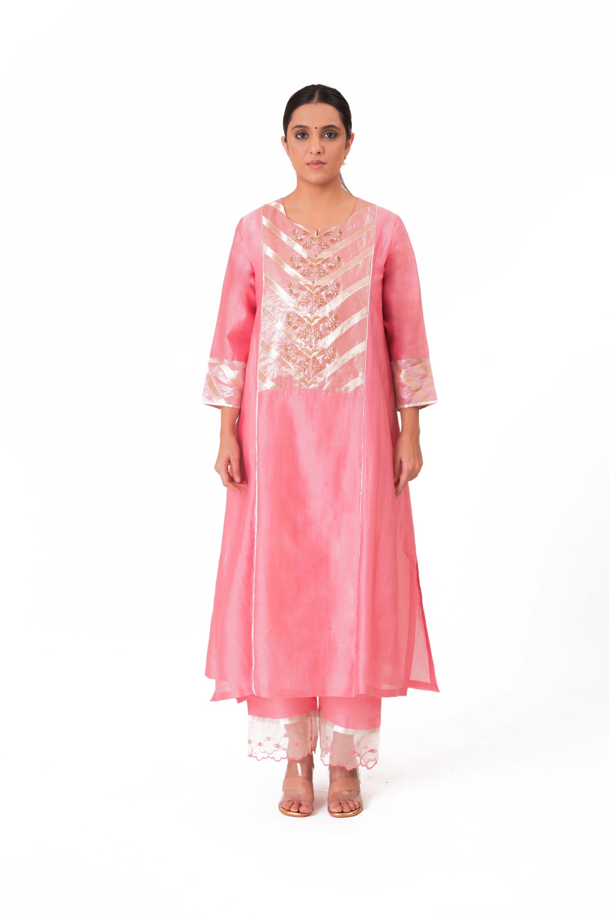 LILA - Lotus Pink - Banarasi Yoke Kurta Set