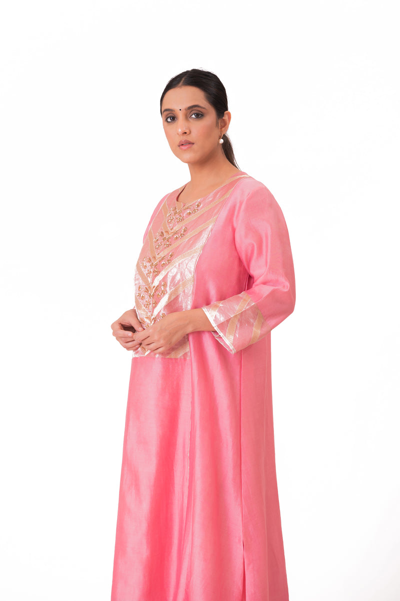 LILA - Lotus Pink - Banarasi Yoke Kurta Set