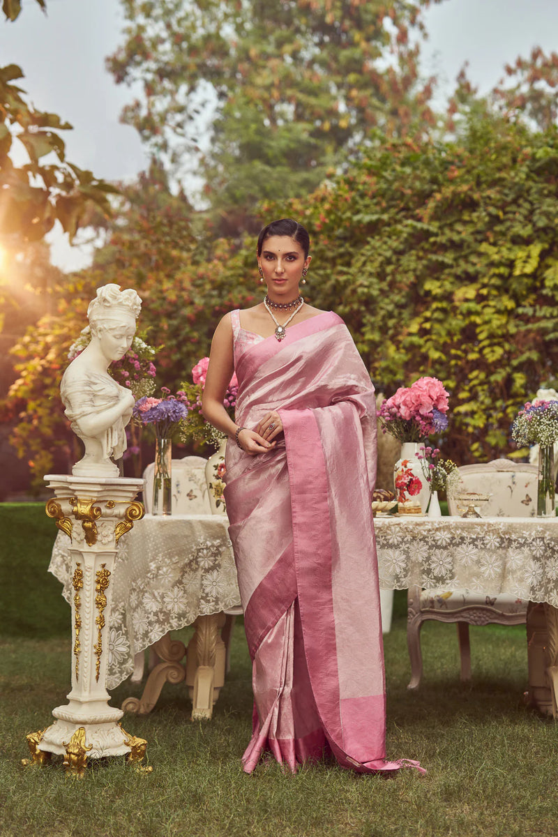 'Irene Adler' Pink Tissue Handloom Sari