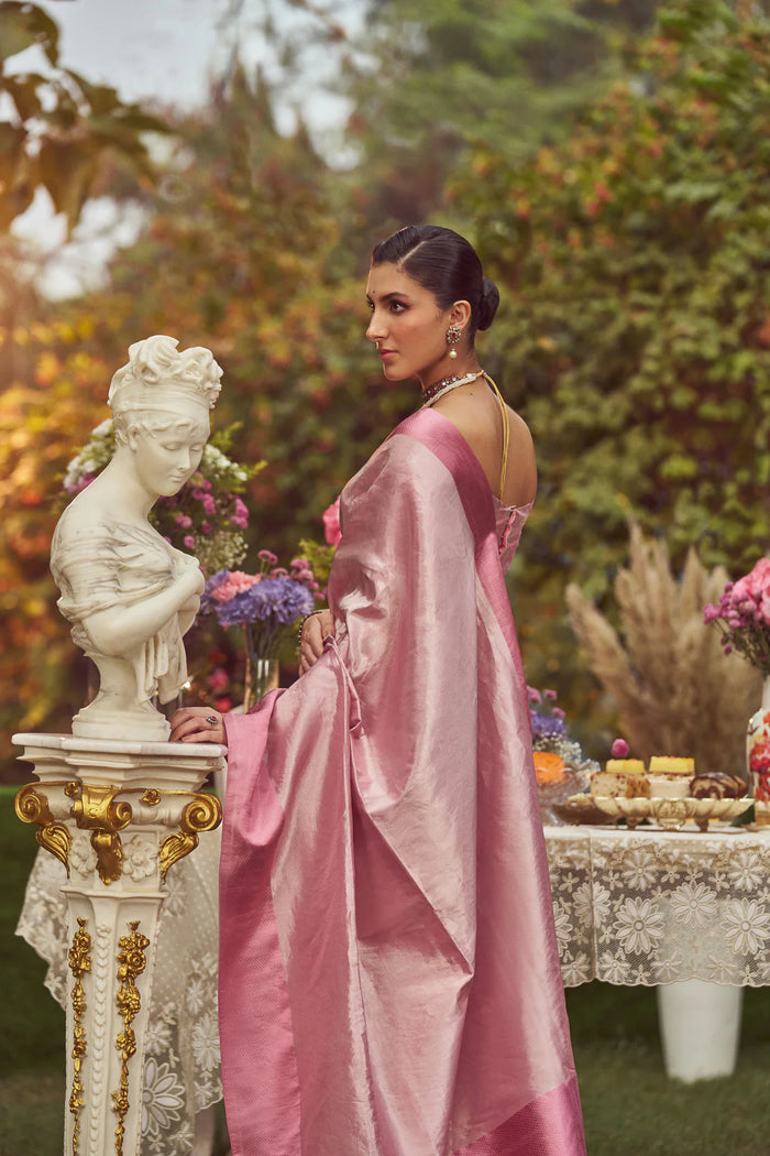 'Irene Adler' Pink Tissue Handloom Sari