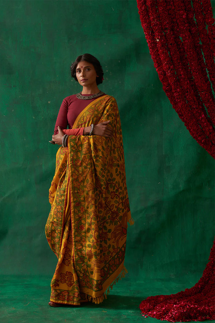 Bahuli' Kalamkari Pure Kanjivaram Silk Sari