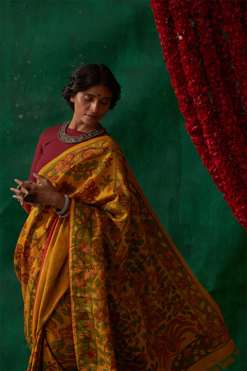 Bahuli' Kalamkari Pure Kanjivaram Silk Sari