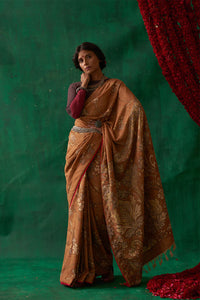 Mukhari' Kalamkari Pure Banarasi Silk Sari