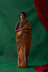 Mukhari' Kalamkari Pure Banarasi Silk Sari