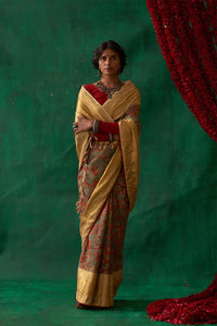 Sudarshna' Kalamkari with Zari Pure Kanjivaram Silk Sari