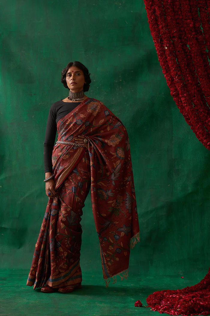 Apsara' Kalamkari with Zari Pure Banarasi Silk Sari