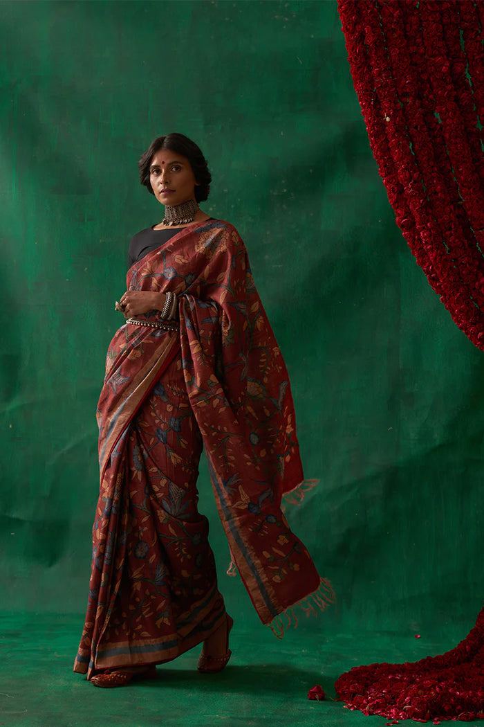 Apsara' Kalamkari with Zari Pure Banarasi Silk Sari