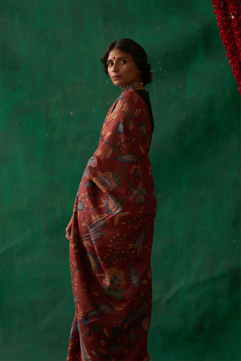 Apsara' Kalamkari with Zari Pure Banarasi Silk Sari