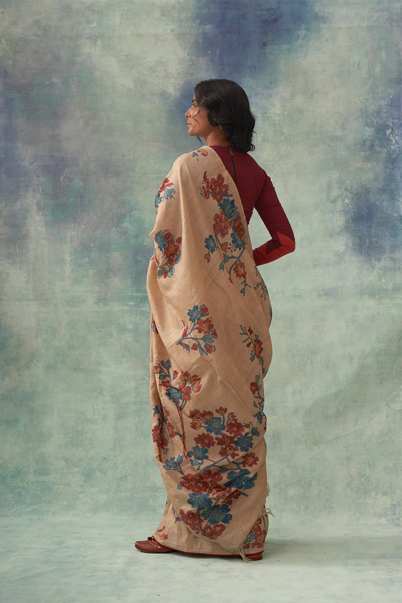 'Manini' Kalamkari Pure Tussar Silk Sari