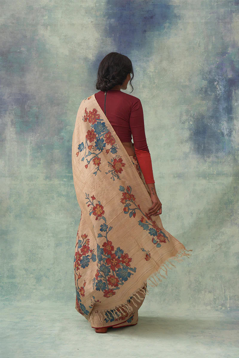 'Manini' Kalamkari Pure Tussar Silk Sari