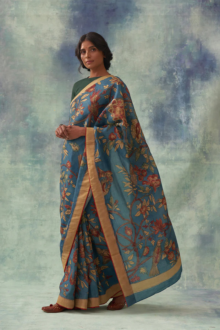 'Tilak' Kalamkari Pure Kanjivaram Silk Sari