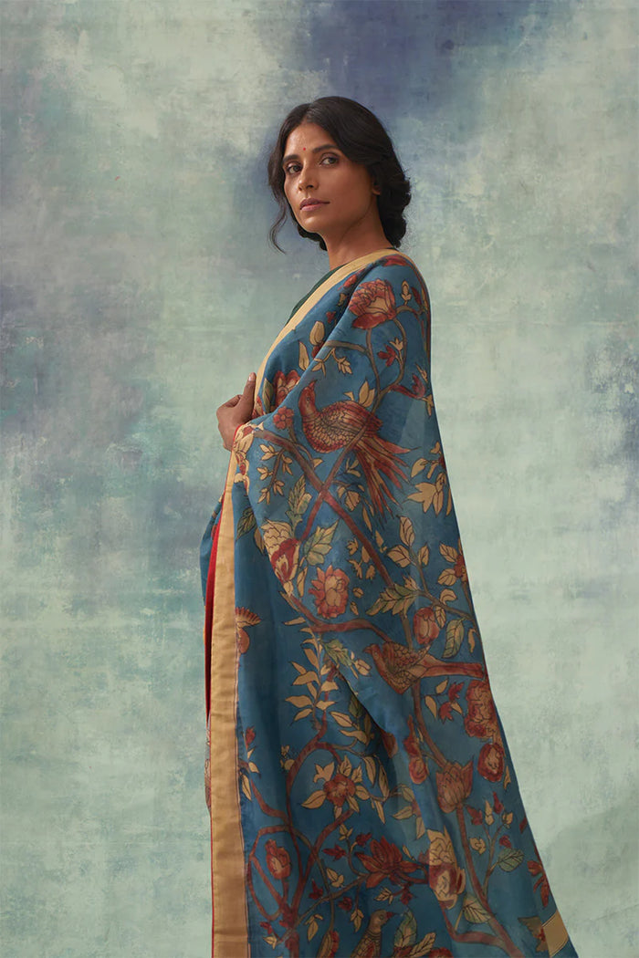 'Tilak' Kalamkari Pure Kanjivaram Silk Sari