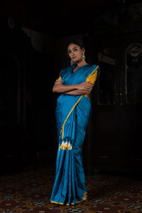 'Nakhreeli' Firozi Satin Benarasi Handloom Sari