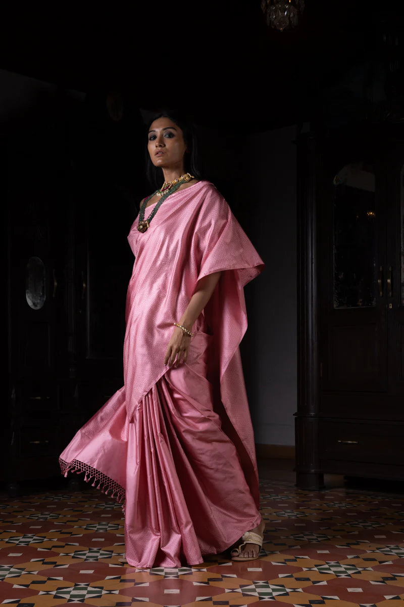 Gulabi Anchal' Gulabi Geometric Benarasi Handloom Sari