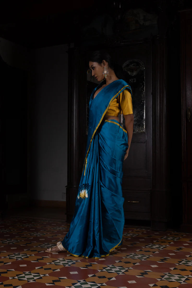 'Nakhreeli' Firozi Satin Benarasi Handloom Sari