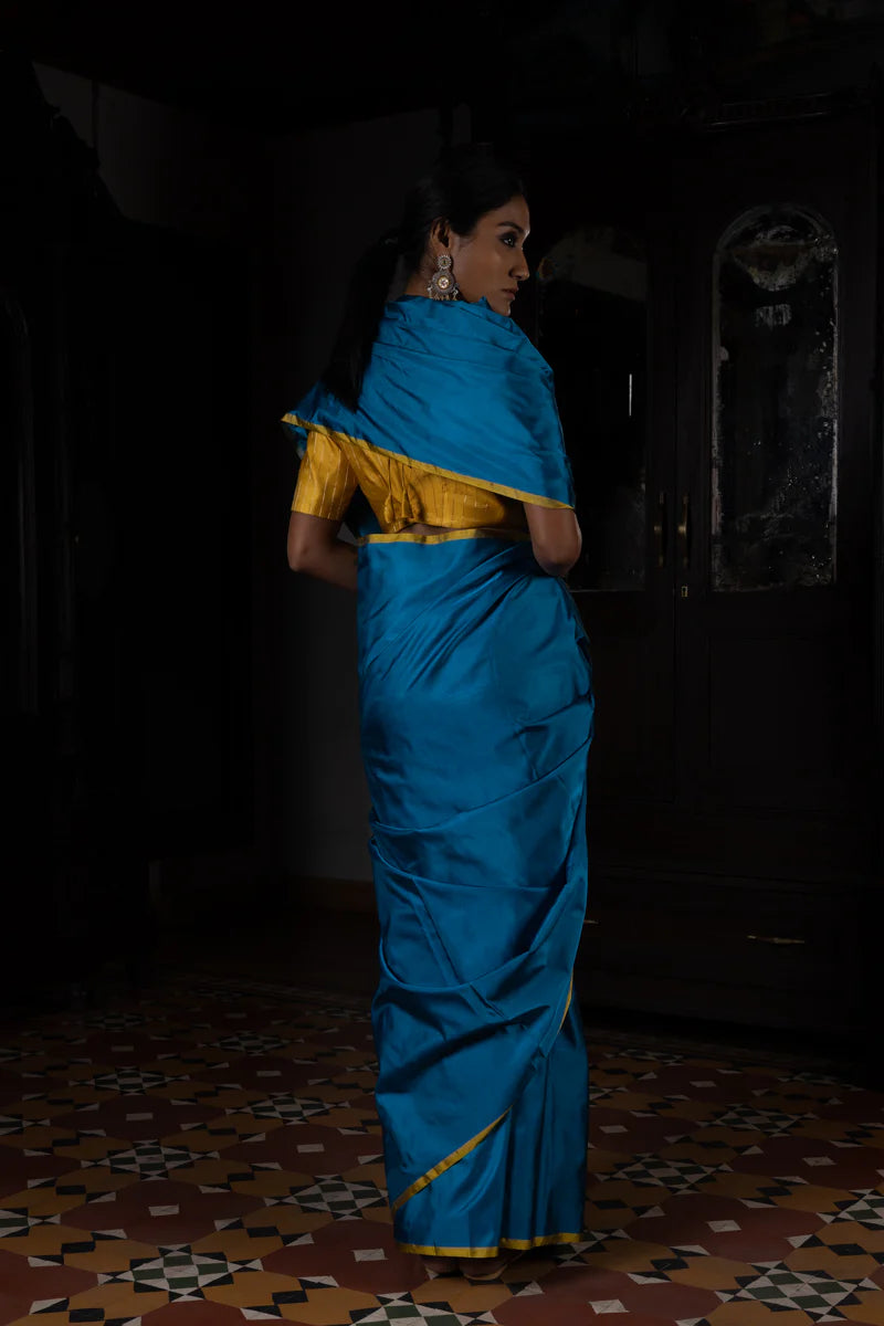 'Nakhreeli' Firozi Satin Benarasi Handloom Sari