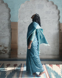 'Firozi Marmari' Aasmani Tanchoi Benarasi Handloom Sar